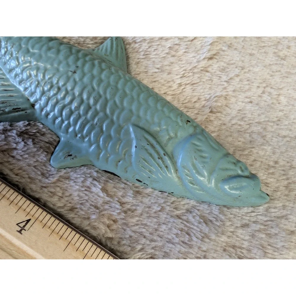Vtg Style Painted Cast Iron Fish Bottle Opener Blue Aqua Nautical Bar Tool‎